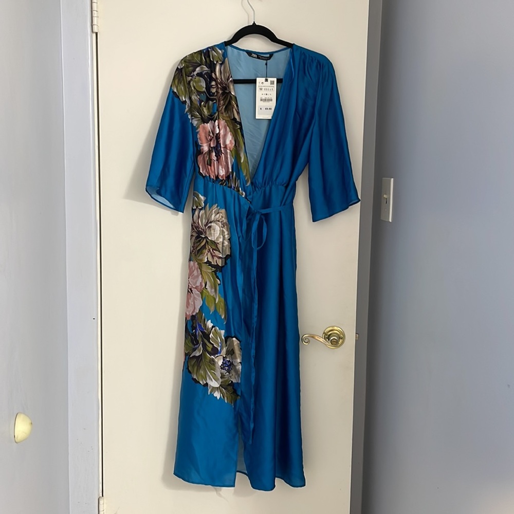 Zara Blue Floral Wrap Dress
